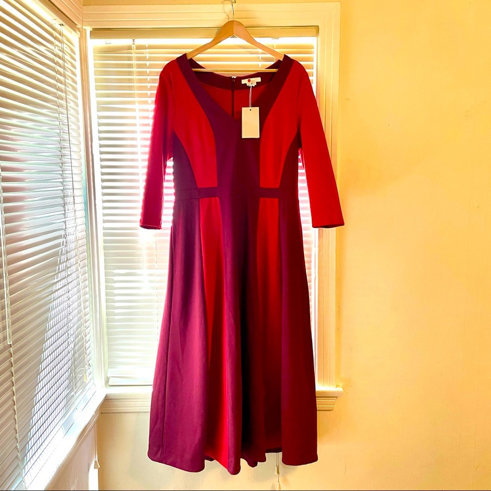 Boden Red/Maroon Midi Dress, Size US 10L, New With Tags